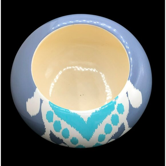 Artisans Angkor Cambodian Ikat Design Vase Planter Bowl Grey Turquoise 10.5" X 8 - Picture 3 of 9